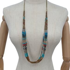 Nakamol Multi Strand Beaded Necklace Turquoise Teal Red Brown Statement